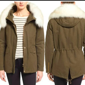 NWT Tahari Jackie Green Faux Fur Hooded Jacket S